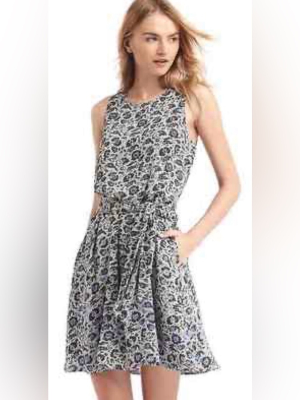 GAP Fit and Flare Floral Tie Waist Dress